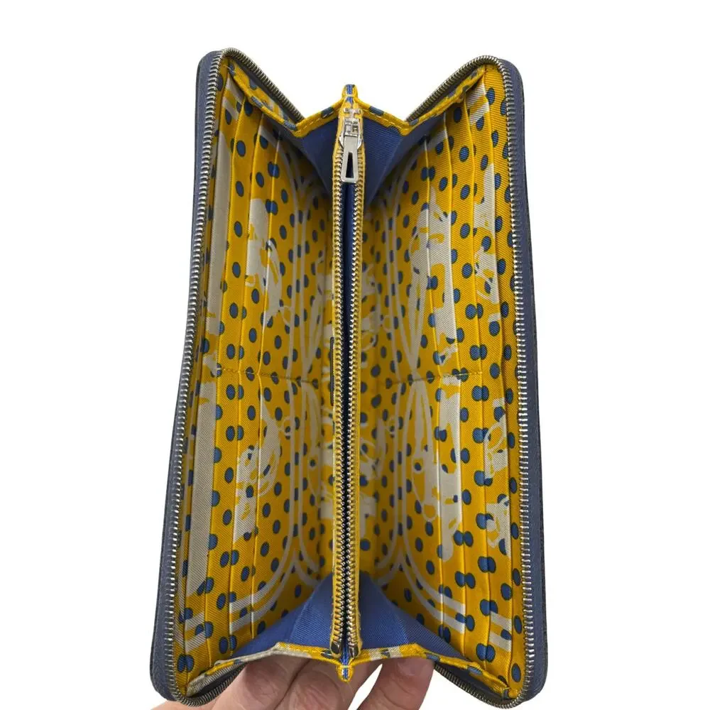 Hermès Blue Epsom Leather Silk In Long Zip Wallet Yellow Interior - Picture 11 of 16